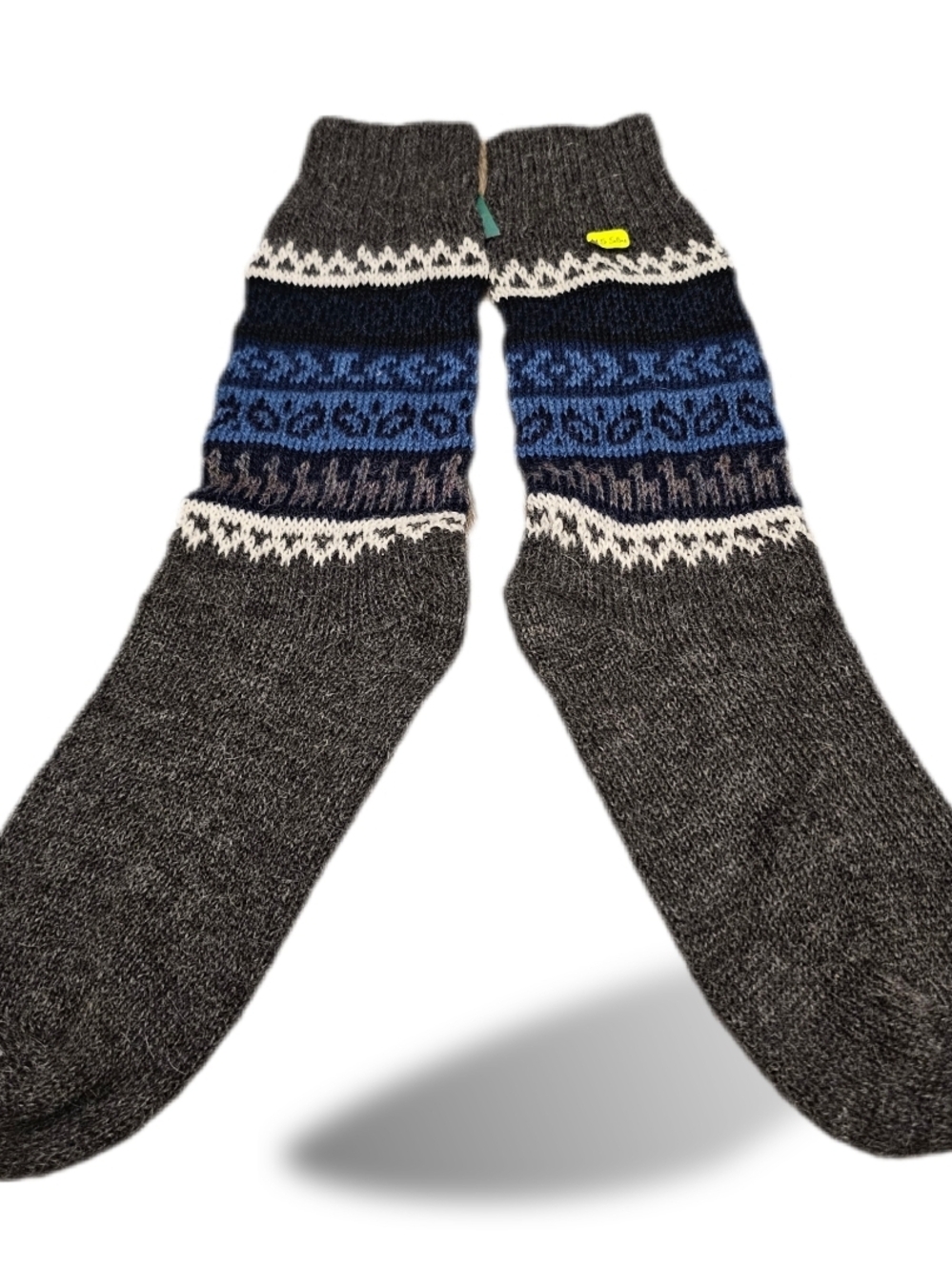 Men's Knit Crew Socks with Blue Pattern - Unbranded